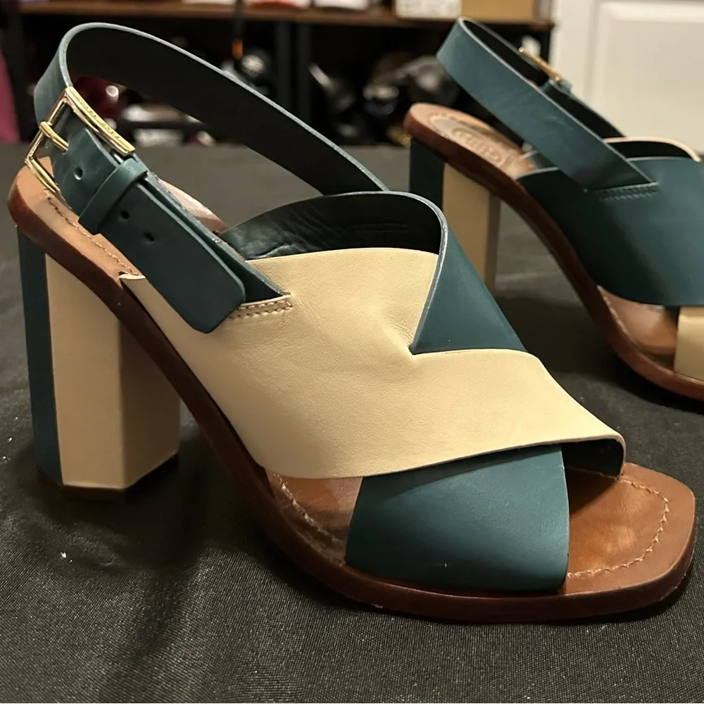 Tory Burch Green and Ivory‎ Size 7.5 Bleecker Shoes